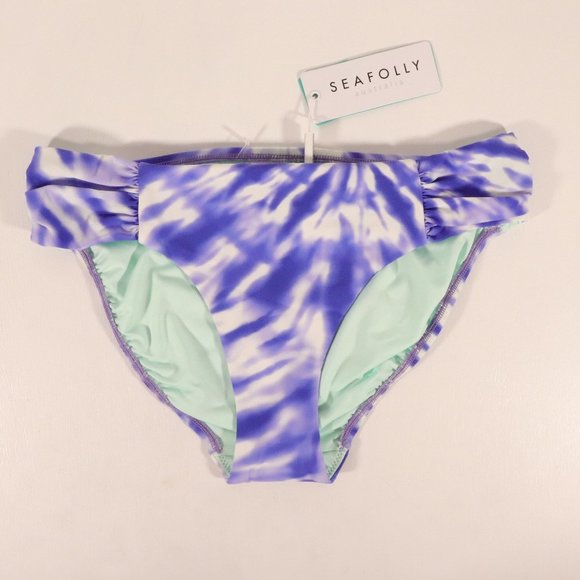 NWT Seafolly Ruched Side Retro Swim Bottoms in Dazzling Blue - Picture 1 of 9